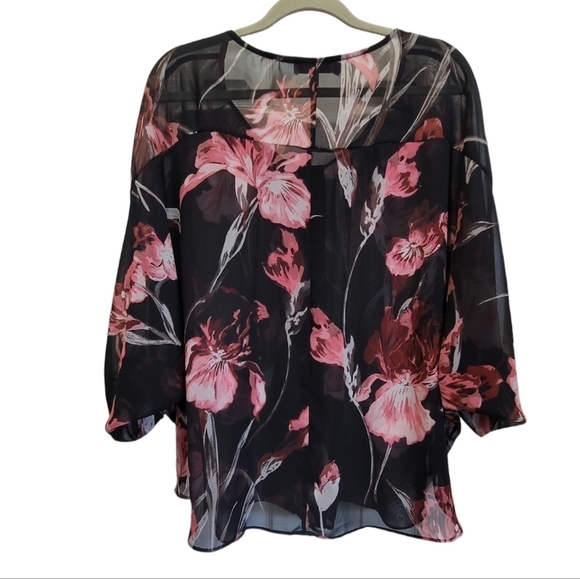 Jennifer Lopez 0X Floral Sheer Long Sleeve Button Down Blouse - Picture 3 of 5